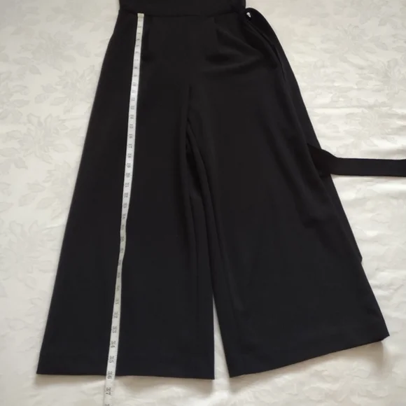Calvin Klein ruffled v-neck belted wide leg jumpsuit